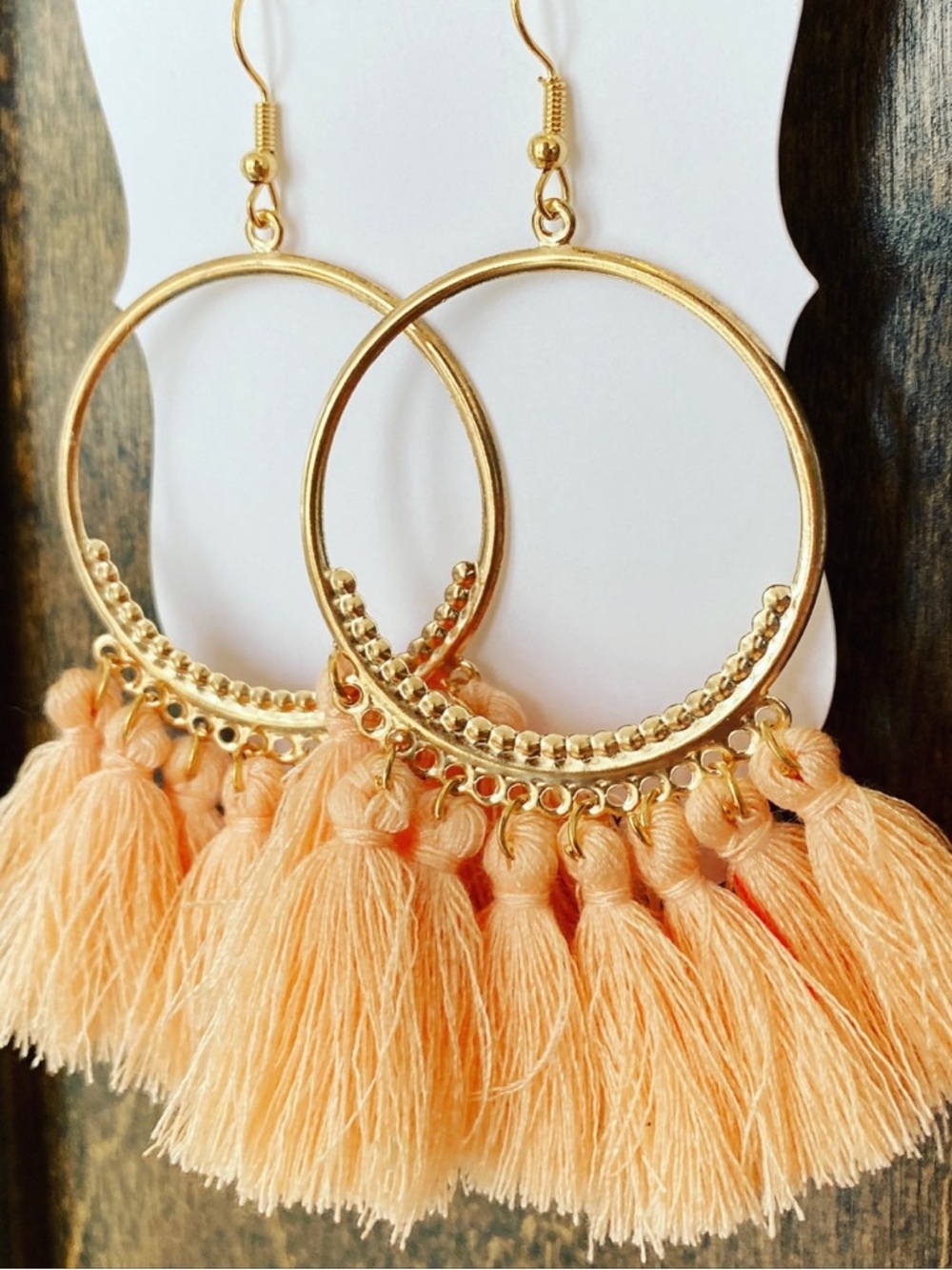 Yellowish Orange Tassel Gold Hoop Earrings - Women Jewelry